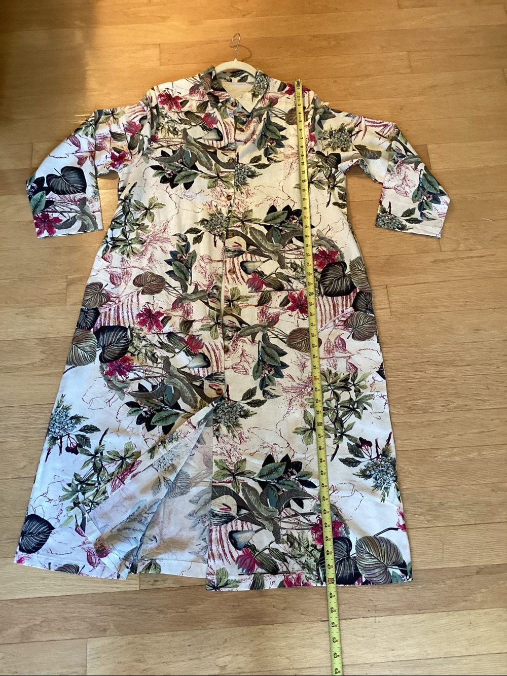 Floral Print Linen/Viscose Maxi Dress With Long Roll Up Sleeves - Picture 9 of 9
